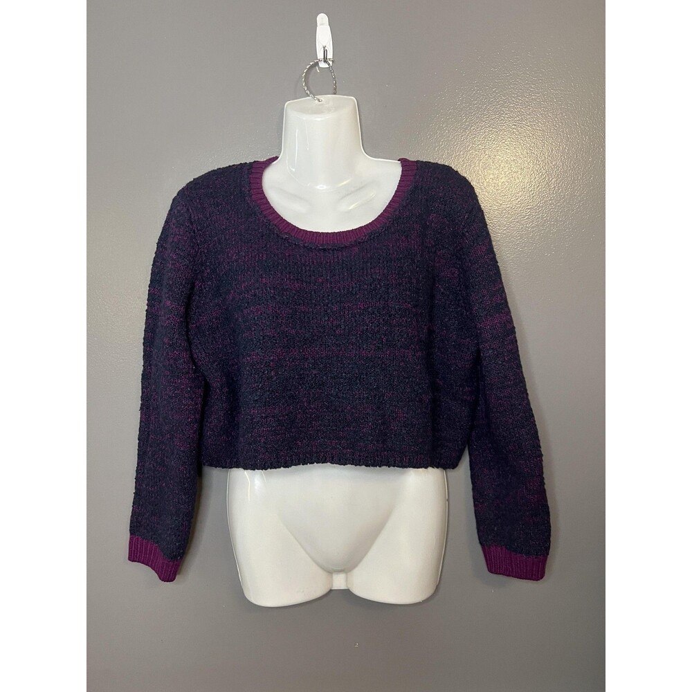 Kerisma Sweater Womens M/L Purple Black Marled Cropped Scoop Neck Knit Pullover